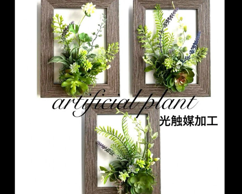 光触媒加工　抗菌消臭ウォールグリーン　board NO.29.30 光触媒加工 抗菌消臭 ウォールグリーン フェイクグリーン額縁3点セット