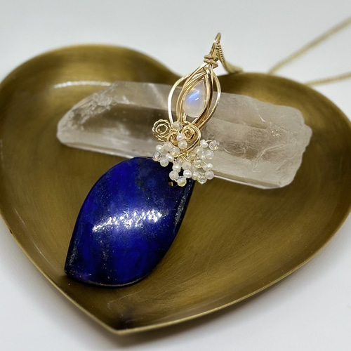 ラピスラズリとブルームーンストーンの14kgfワイヤージュエリー