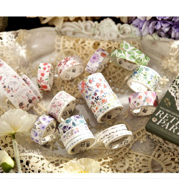 海外マステ　花　巻売り　まとめて　B 海外マステ 巻売り バラ売り可 16本 ストア 海外マステ まとめ売り 16