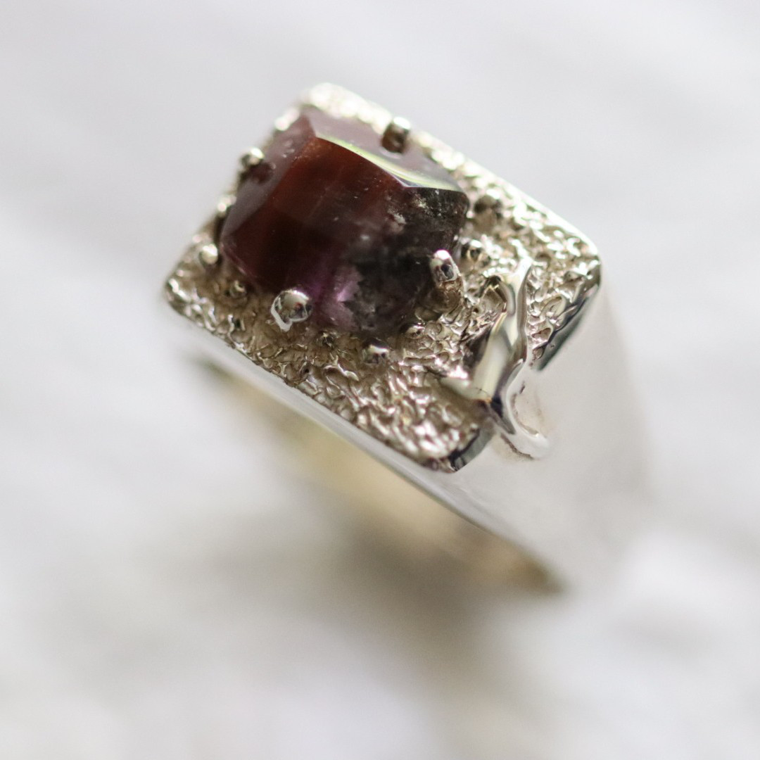 レッドパッションクォーツと猫　シルバーリング