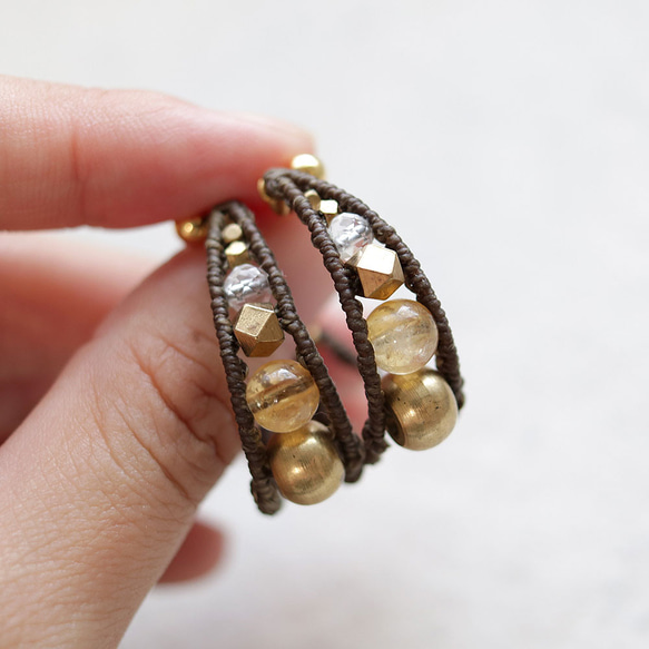 エキゾチックフープシトリン天然石マクラメピアスmacp119エスニックアジアンエキゾチックなアレルギーフリーピアス 4枚目の画像