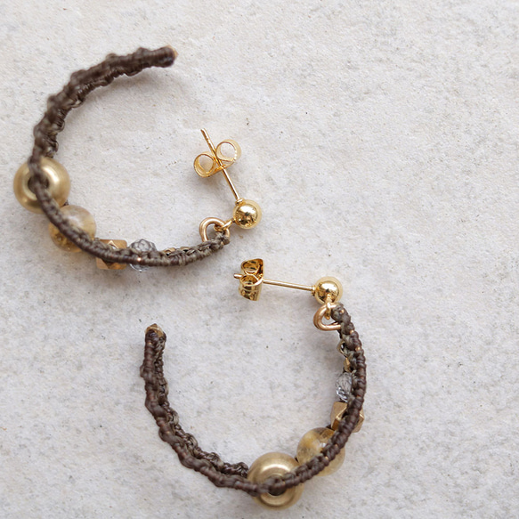 エキゾチックフープシトリン天然石マクラメピアスmacp119エスニックアジアンエキゾチックなアレルギーフリーピアス 7枚目の画像