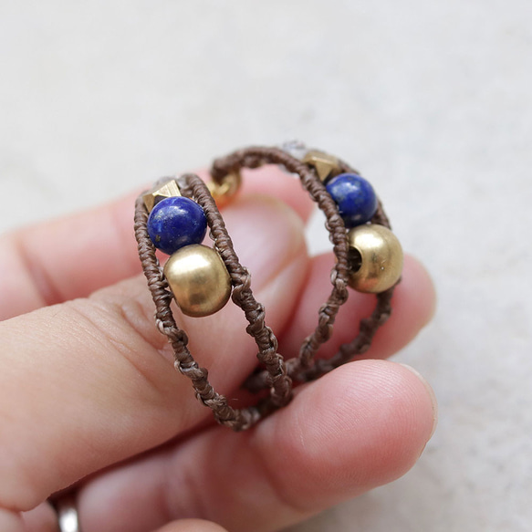 エキゾチックフープラピスラズリ天然石マクラメピアスmacp120エスニックアジアンエキゾチックなアレルギーフリー 5枚目の画像