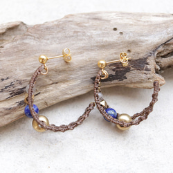 エキゾチックフープラピスラズリ天然石マクラメピアスmacp120エスニックアジアンエキゾチックなアレルギーフリー 3枚目の画像