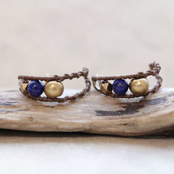 エキゾチックフープラピスラズリ天然石マクラメピアスmacp120エスニックアジアンエキゾチックなアレルギーフリー 6枚目の画像