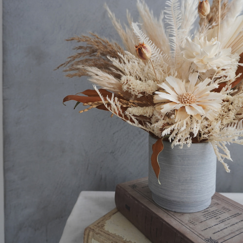 potホワイトアレンジメント/ドライフラワーギフト ドライフラワー