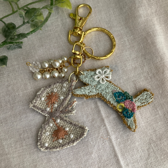ハンドメイド ＊ミナペルホネンランランラン蝶々キーホルダー1点