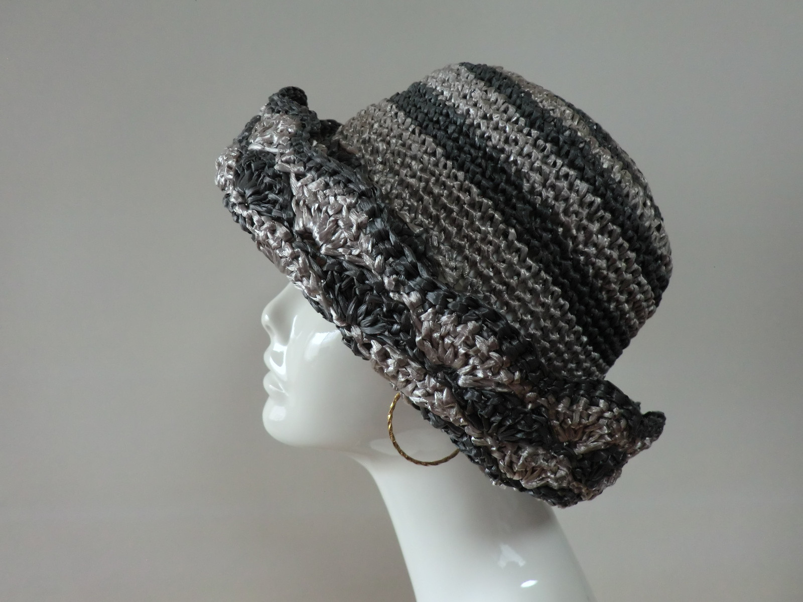 レーヨンの夏帽子　ミックスグレー