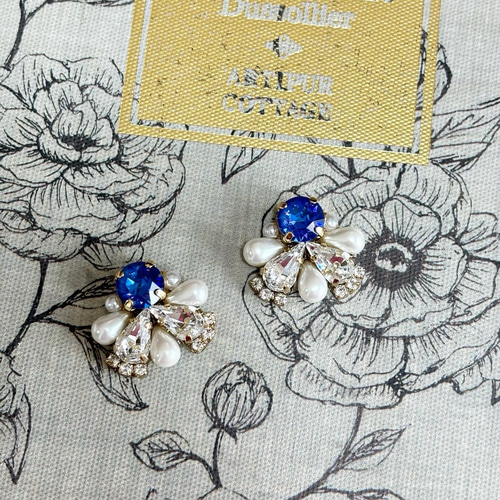 ロイヤルブルー＊スワロフスキー×ドロップパールのピアス/イヤリング