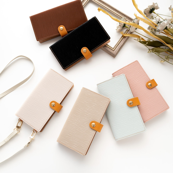 モニター価格 全機種対応 スマホケース 手帳型 【 エピ柄 】名入れ オーバルプレート 落下防止 AE04A 19枚目の画像