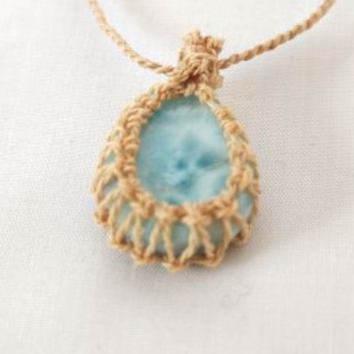 ラリマー×水晶 精麻マクラメペンダント ネックレス より紐 ネックレス