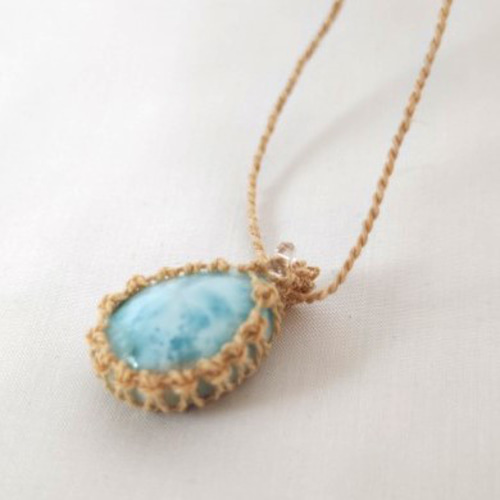 ラリマー×水晶 精麻マクラメペンダント ネックレス より紐