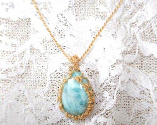 ラリマー×水晶 精麻マクラメペンダント ネックレス より紐 ネックレス