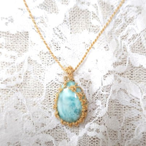 ラリマー×水晶 精麻マクラメペンダント ネックレス より紐 ネックレス