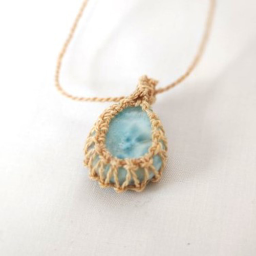 ラリマー×水晶 精麻マクラメペンダント ネックレス より紐 ネックレス