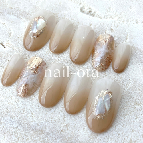 ネイルチップ 秋ネイル ベージュネイル ブラウンネイル キラキラネイル  
