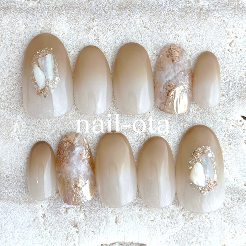 ネイルチップ 秋ネイル ベージュネイル ブラウンネイル キラキラネイル  