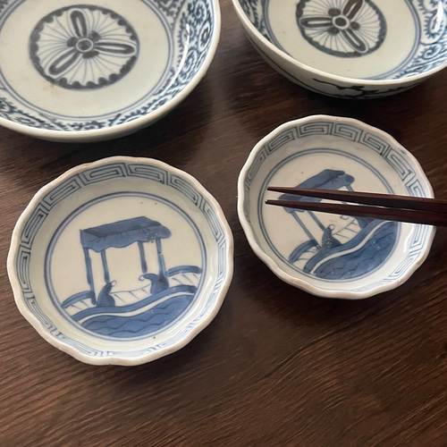 伊万里染付豆皿 2枚セット 手描き 骨董品 薬味皿・豆皿 antique