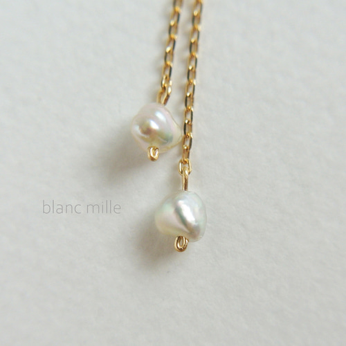 No.1923-2○*K18 アコヤケシパール シンプルアメリカンピアス○*18金