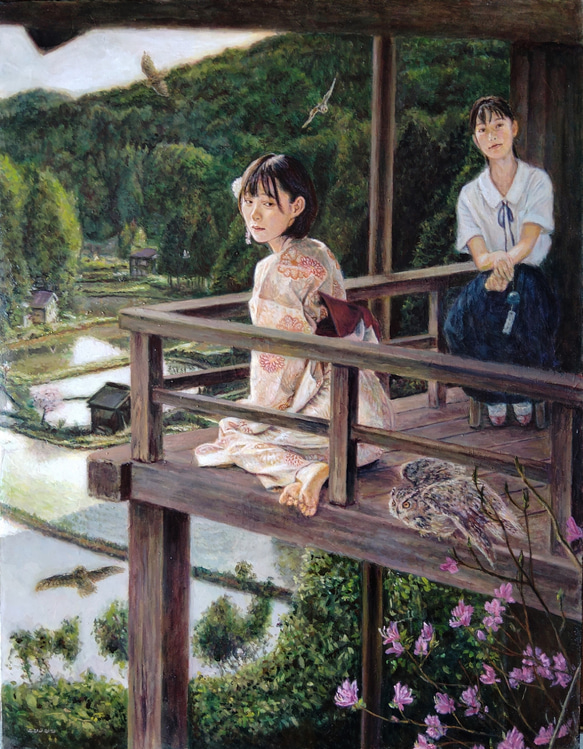 ◇【しらないせかい 草木塔の山止女】 ◇絵画 アクリル絵具 木製パネル
