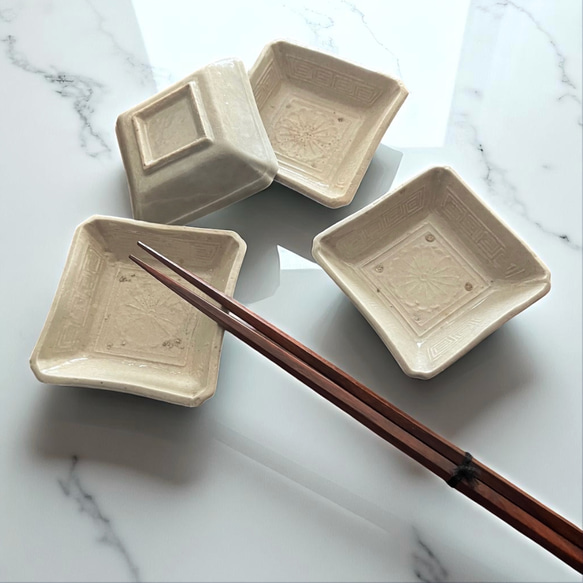 ビンテージ50s 手描き皿４枚&グラタン皿1枚 セットで グラタン皿 19cm レクタングル HINATA 皿 食器 洋食器 耐熱 陶器 同色4