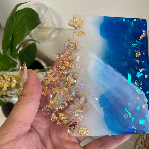 サマーセール‼️海レジン　波レジン　離島 Leaf Edgez Ocean Resin art（オーシャンレジンアート）掛時計