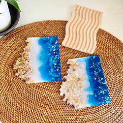 サマーセール‼️海レジン　波レジン　離島 海のカケラ 〗1点物 レジンアート コースター 11cm 波 夏 透明感