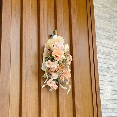 MAKO 壁掛けオブジェ　アンティーク　ベージュとホワイトのスワッグ インテリア 壁掛け 鹿 頭 ハンティングトロフィー調 直径61 おしゃれ