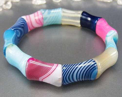 一点物多彩縞入りアゲート瑪瑙竹形バングルブレスレット天然石人間関係