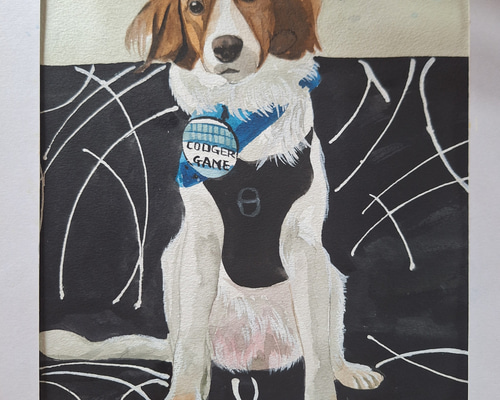 水彩画 大谷翔平愛犬のデコピン 絵画 makochin 通販 18174981｜Creema