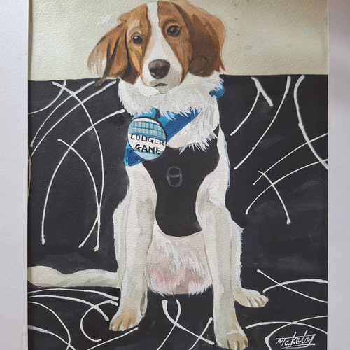 水彩画 大谷翔平愛犬のデコピン 絵画 makochin 通販 18174981｜Creema