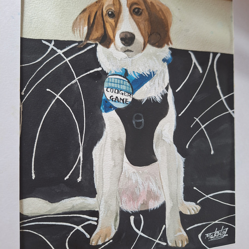 水彩画 大谷翔平愛犬のデコピン 絵画 makochin 通販 18174981｜Creema