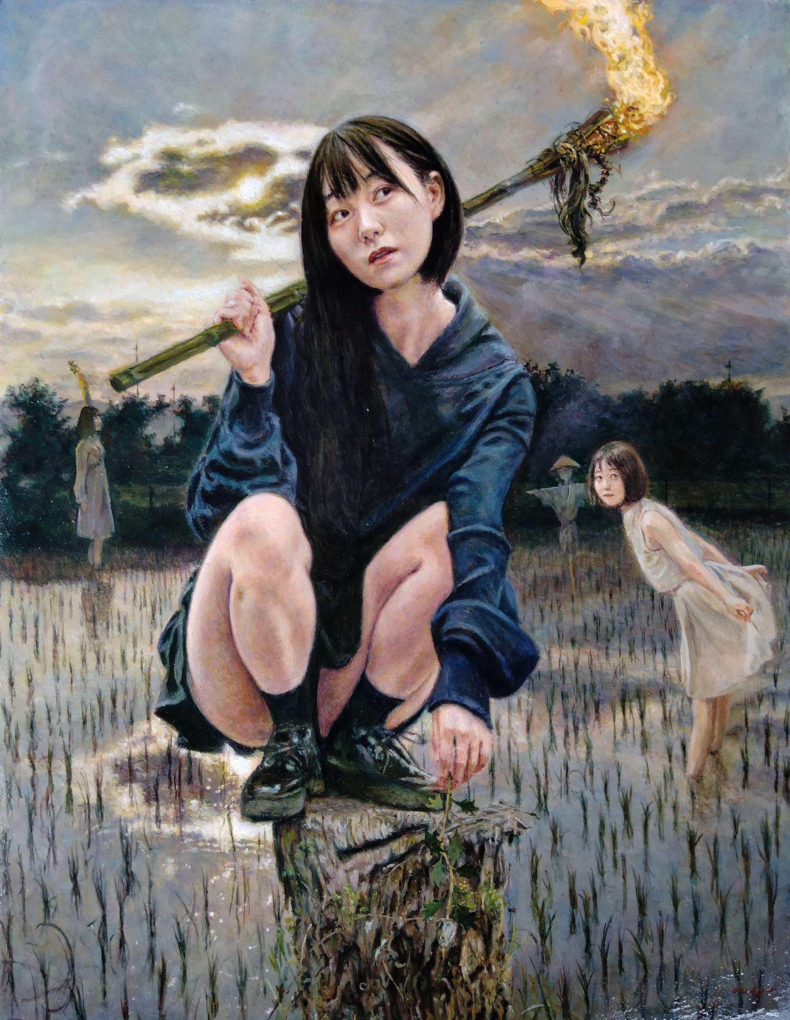 「白い妖精」 絵画 アクリル画 木路毛五郎