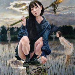 しらないせかい かがしめ祭】絵画 アクリル絵具 木製パネル 絵画 西野