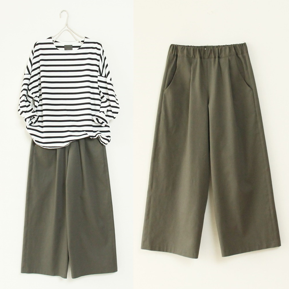 c_o_c_o_r_o　着丈変更可能フロントタック/ワイドパンツ通年（オリーブ）