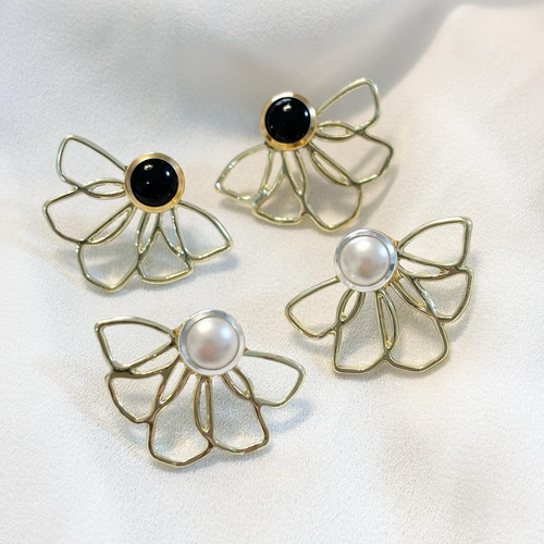 pearl×wing3ピアス/イヤリング ブラック ブライダル 黒 着物 振袖 成人