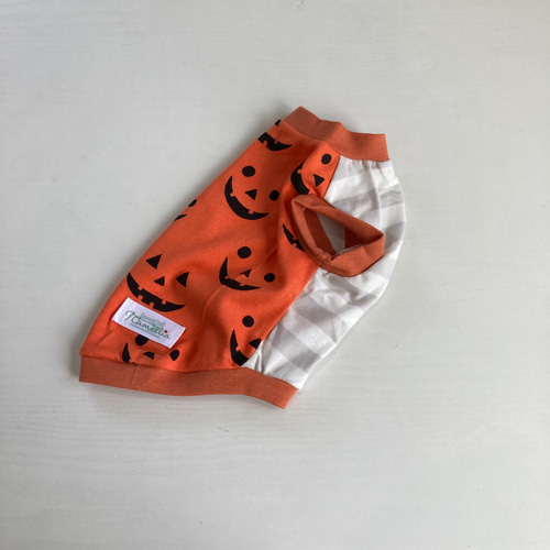 ハロウィン 犬服 タンクトップ ハロウィン柄（オレンジ）生成リブ XS