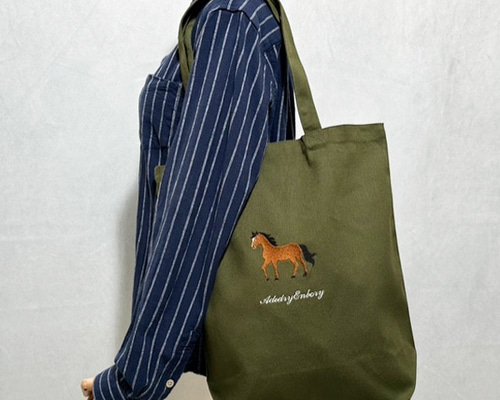 秋冬新作】馬の刺繍のワンポイントキャンバスコットントートバッグ