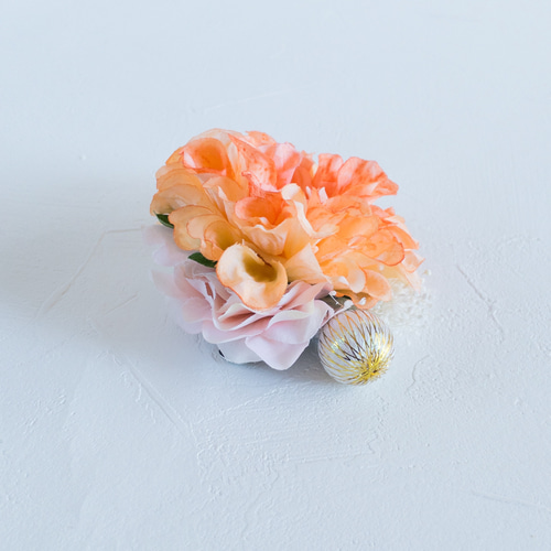 七五三 髪飾り 3歳 7歳 ダリア 髪かざり 浴衣 夏祭り 753 袴 オレンジ