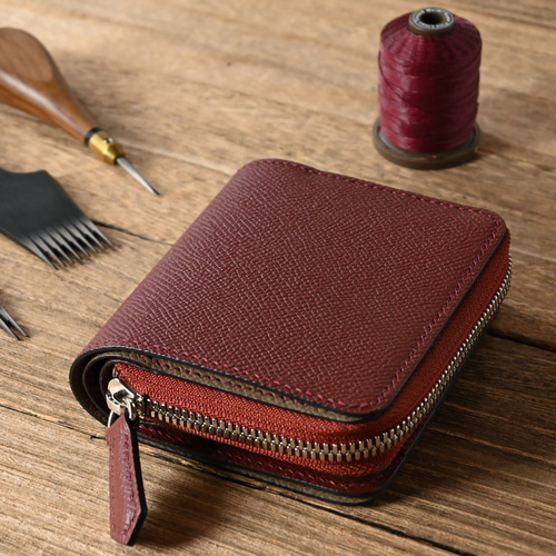 手縫い仕立てのラウンドファスナー 二つ折り財布 フレンチレザー