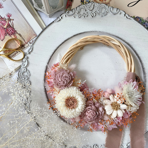 くすみピンクのハーフリース ハーフリース リース 秋リース 秋 敬老の