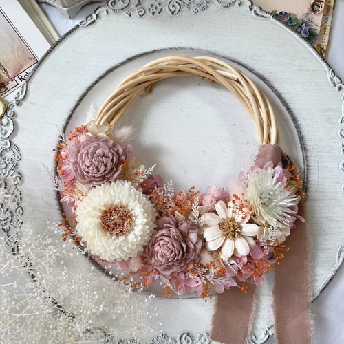 くすみピンクのハーフリース ハーフリース リース 秋リース 秋 敬老の