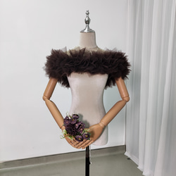 送料無料！取り外しオフショルダー ブラウン 編み上げ ふわふわ 結婚式