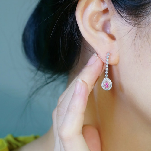 ピンクダイヤモンド付きピアスk18 ピアス（スタッド・一粒） パール  