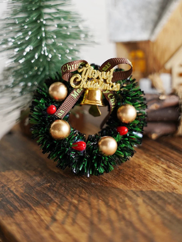 ミニチュア クリスマスリース ディスプレイ ドール フィギュア ドール