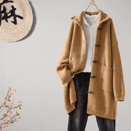 Dethos♡新品タグ付き　ニットガウン　ニットコート　ロングニット 新作】レトロでゆったりしたロングニット 大きな開襟 厚手の