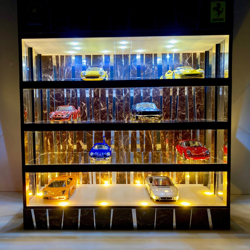 1/43展示可・ミラー＆大理石・4層式ディスプレーBOX / LED20灯