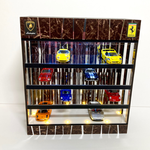 1/43展示可・ミラー＆大理石・4層式ディスプレーBOX / LED20灯