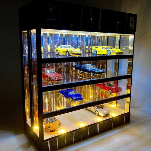 1/43展示可・ミラー＆大理石・4層式ディスプレーBOX / LED20灯