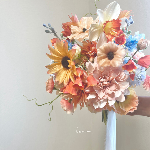 カラフル　造花　ウェディングブーケ　アーティフィシャルフラワー 結婚式 前撮り リゾート ブーケ カラフルブーケ アーティフィシャル